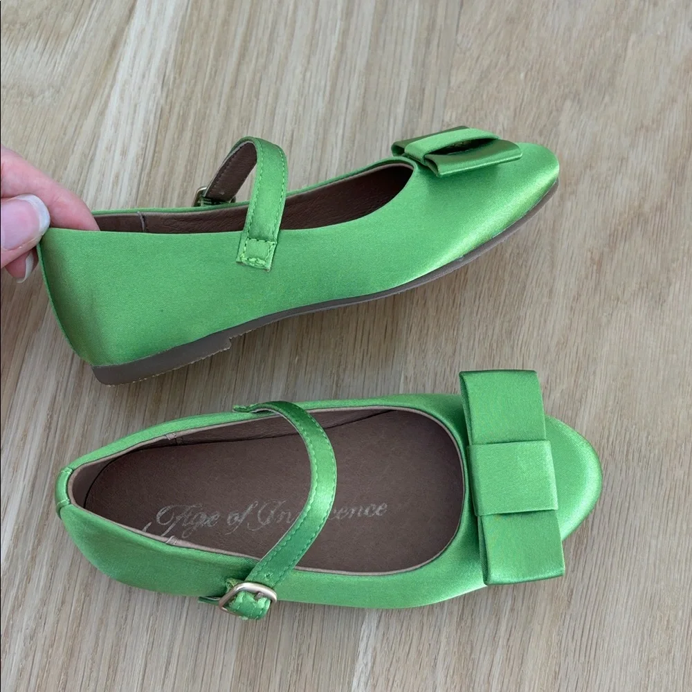 Age of Innocence Ellen Satin Green Mary Jane Bow Shoes